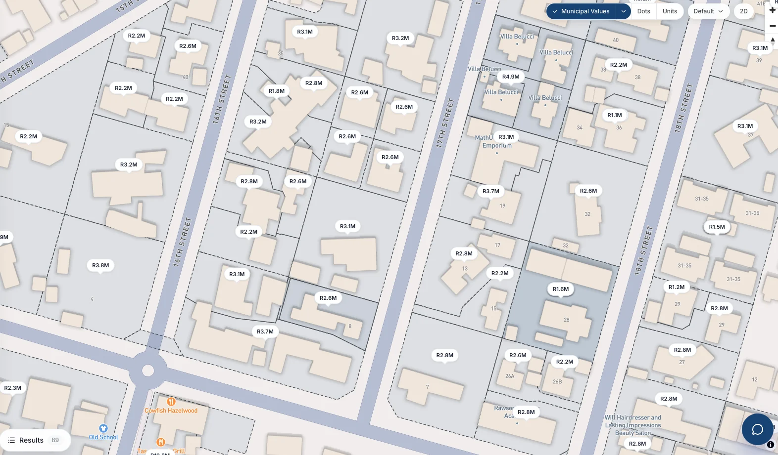 Municipal values shown on every erf at street zoom